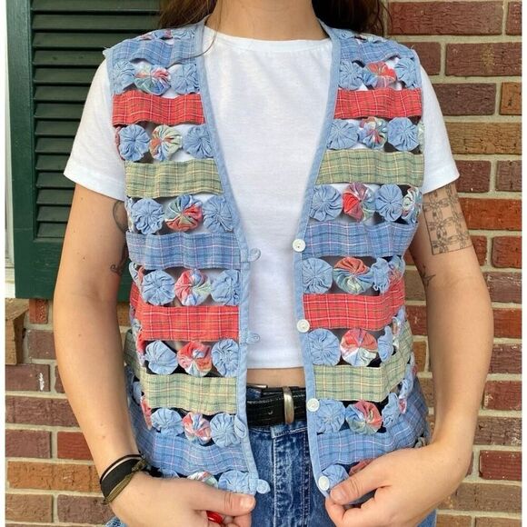 Vintage Koret patchwork Pinwheel T-Shirt Vest Large - Picture 1 of 6